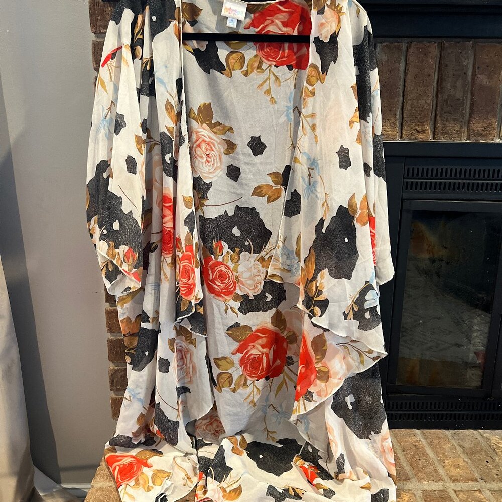 Cardigan Cover Up L (fits up to 4X) White Multicolor Floral LuLaRoe Shirley